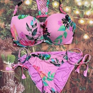 Shade & Shore Pink and Green Bikini Set